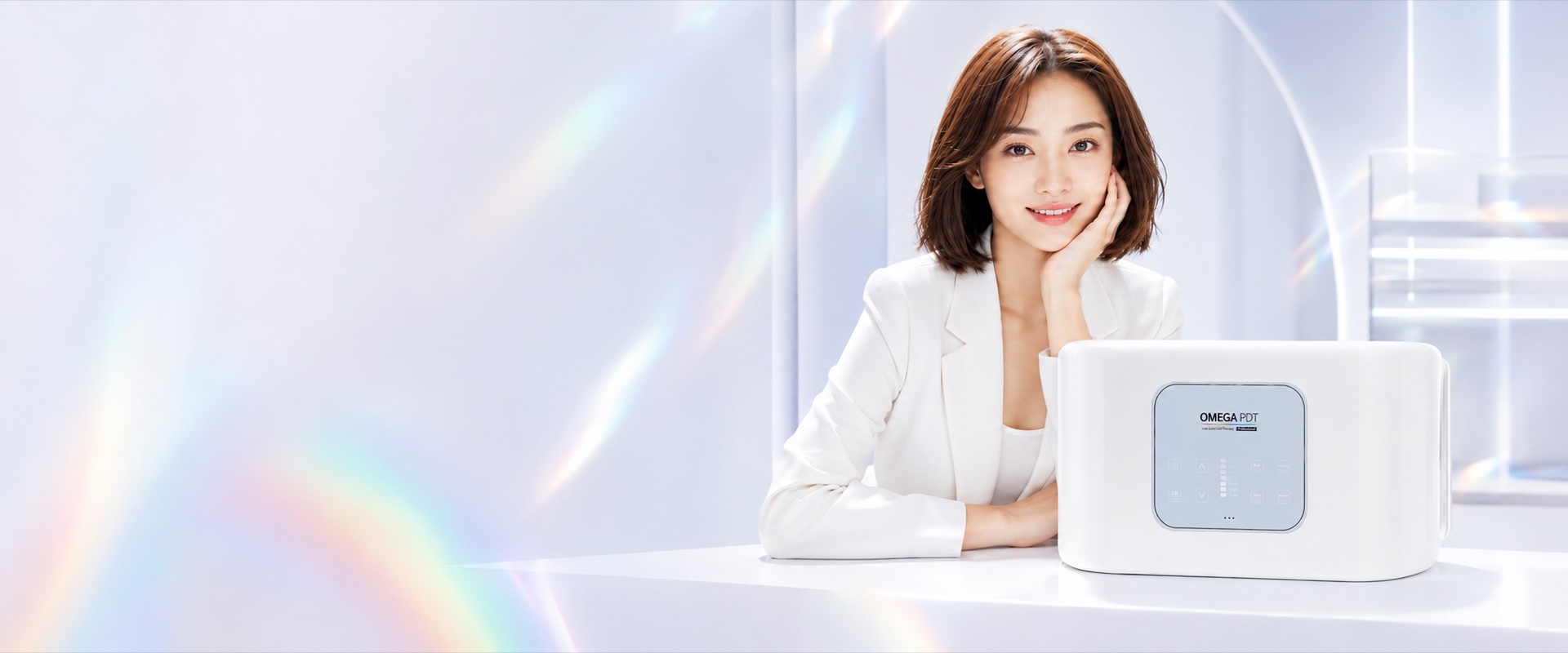 業務用LED美容機器 OMEGA PDT（正規品）と韓国美容サロンのイメージ